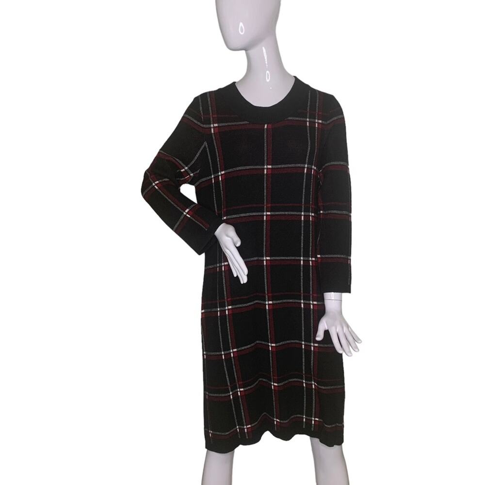 Liz Claiborne Black White Red Windowpane Sweater Dress Large